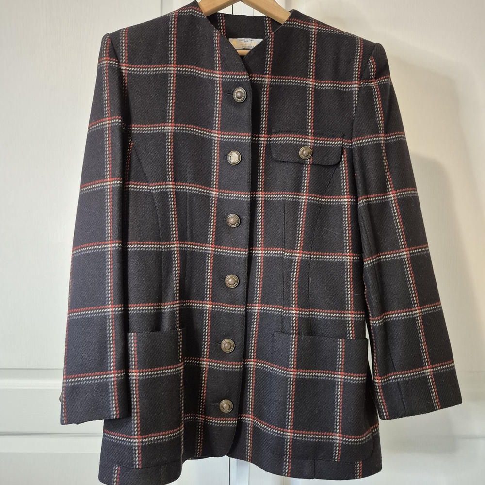 Aquascutum London Black and Red Checkered Blazer